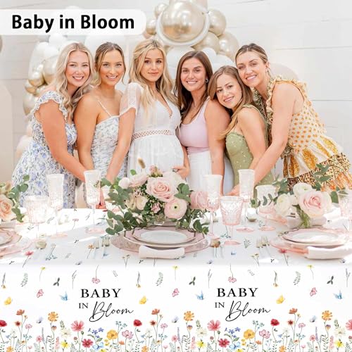 Heboland 3 Pack Waterproof Baby Shower Tablecloths 54x108 Inches Wildflower Theme
