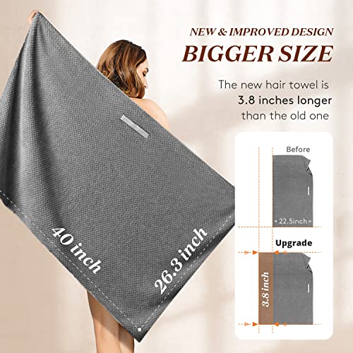 YFONG Gray Large Microfiber Hair Towel Wrap - Super Absorbent 26"x40"