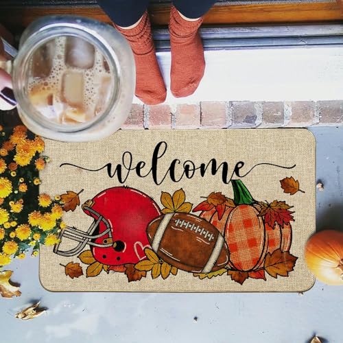 Fall Football Doormat - Indoor & Outdoor Welcome Rug with Non-Slip Rubber Back, 17x29 Inches