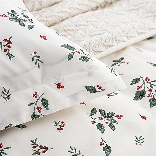 Christmas Holiday Cotton Pillow Shams Set - Farmhouse Holly Berries Pattern 20x26 Inches, Pack of 2 - Pattern 21#