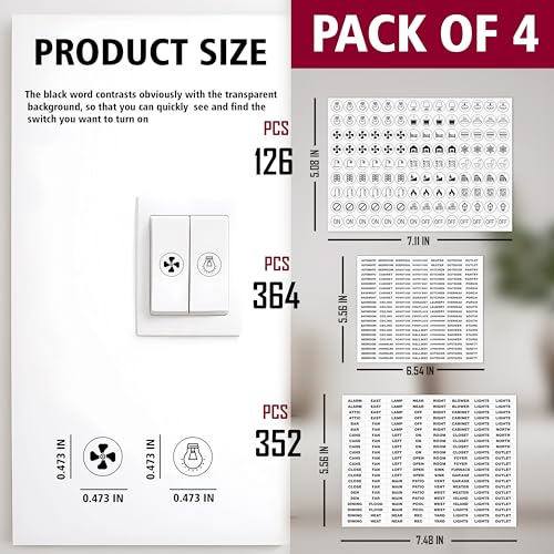 Transparent Light Switch and Fan Control Label Stickers - 968 Piece Set