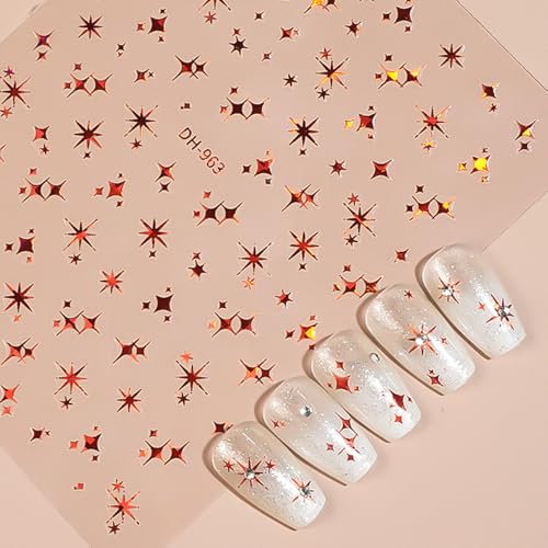 Glitter Star Nail Stickers 6-Sheet 3D Self-Adhesive Decals