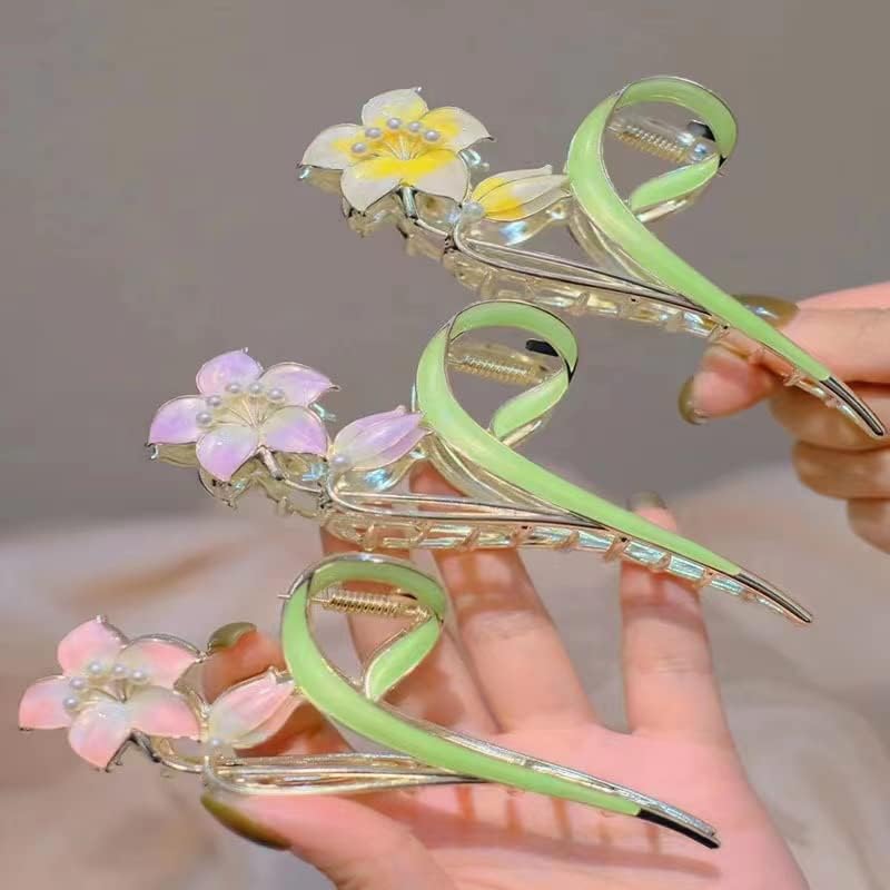 Purple Lily Metal Hair Claw Clip - Large Non-Slip Strong Hold Barrette