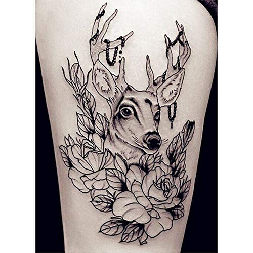 HODASHI Large Deer Flower Temporary Tattoos Waterproof Body Art