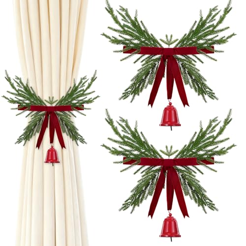 Christmas Wreath Curtain Tieback Buckle Set - Burgundy & Red
