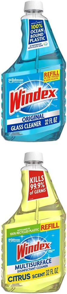 Windex Refill Bundle - 32oz Original Blue Glass Cleaner & 32oz Citrus Multisurface Disinfectant