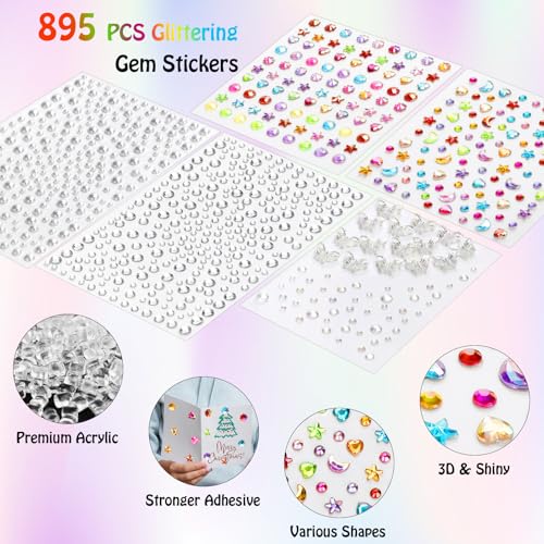 895 PCS Easter Gem Stickers Rhinestones Pearls for Crafts Face Makeup