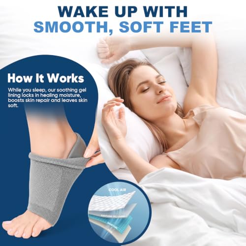 OKbutler Moisturizing Heel Socks for Cracked Heels, 2 Pairs Gray