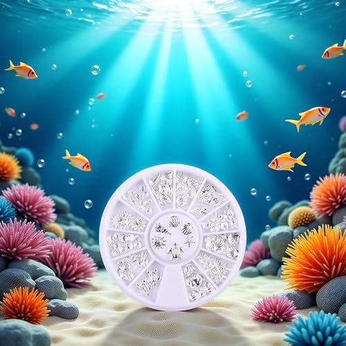 Jowxsx 120Pcs Silver Ocean Nail Art Charms Shell Conch Rhinestones