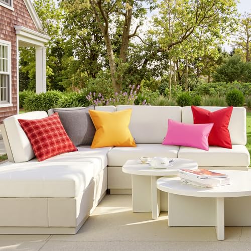 MIULEE 18x18 Inch Yellow Waterproof Outdoor Pillow Covers Pack of 2 - Fade-Resistant Decorative Cushion Covers for Patio, Garden, Couch, Sofa