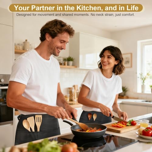 2-Pack Adjustable Black Server Aprons with 3 Pockets