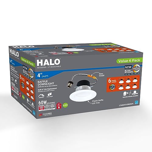 HALO LT 4 Inch LED Recessed Can Light Trim 6PK - Dimmable, 5 CCT