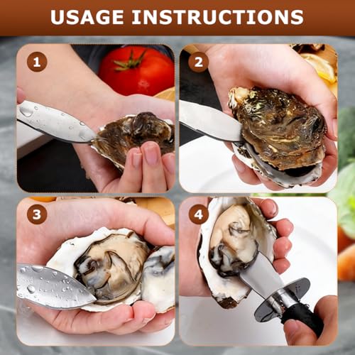 Oyster Shucking Knife Set with Cut-Resistant Gloves - Stainless Steel