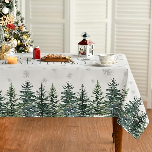 Horaldaily Christmas Tablecloth 60 x 120 Inch Rectangular Snow Trees White
