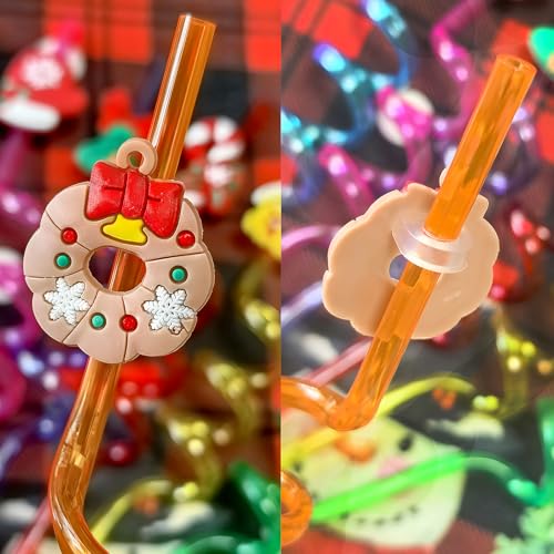 Reusable Christmas Party Straws with Decorations - 30 Pack