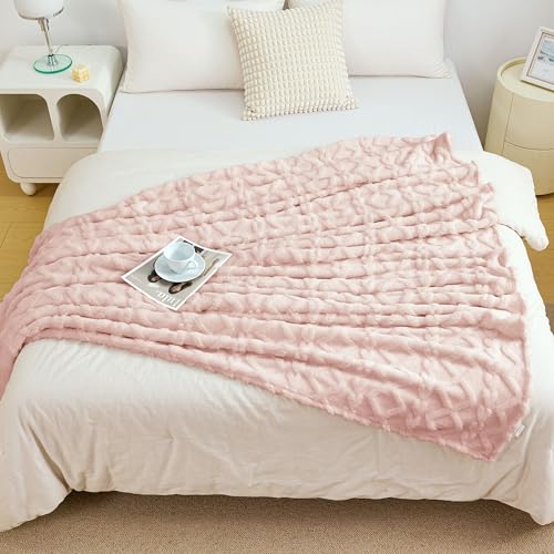 Pink Fleece Throw Blanket for Couch Sofa 60x80 Inches - All Seasons Cozy & Soft