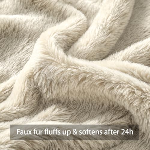 4TH Emotion Easter Rabbit Throw Pillow Covers, 18x18 Faux Fur Beige Set of 2