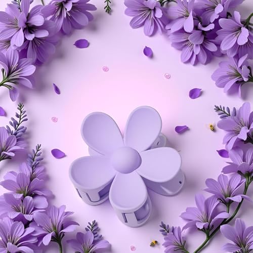 Purple Flower Hair Claw Clip Anti-Scratch Secure Jaw Grip
