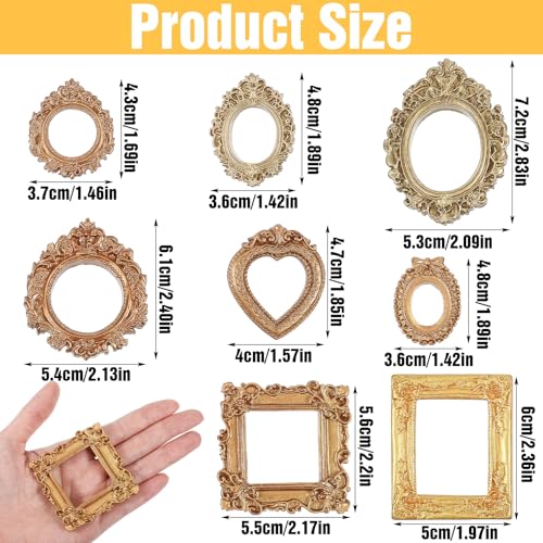 8 Pcs Mini Vintage Gold Picture Frames - Tiny Resin Photo Frames for DIY Display