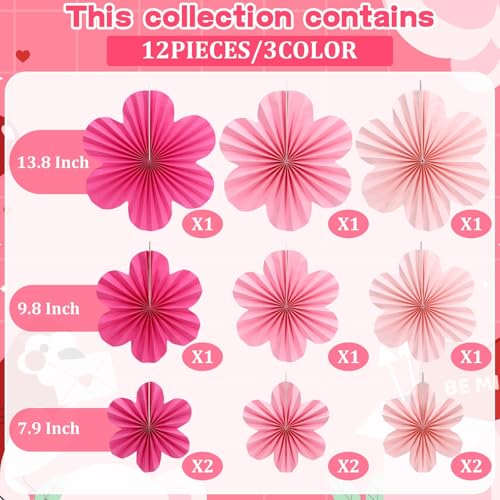 JULBEAR 12pcs Pink Paper Fans Hanging Ornaments for Party Decorations