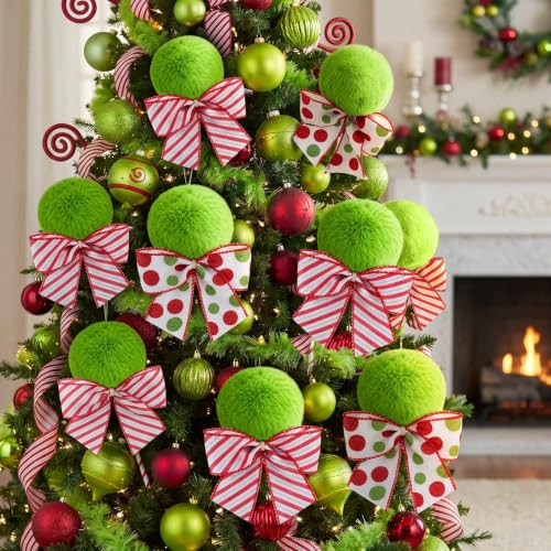 8 Pack Lime Green Furry Christmas Tree Picks - 12 Inch Tree Toppers