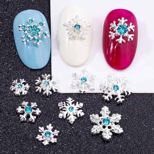 22Pcs Blue Snowflake Nail Charms 3D Alloy Rhinestones for Holiday DIY Nail Art
