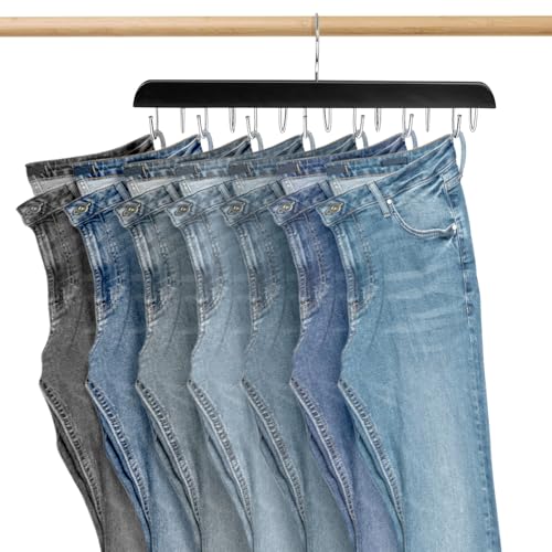 Harhana Wood Jeans Hanger 15x5 Inches, 14 Hooks Space-Saving Closet Organizer