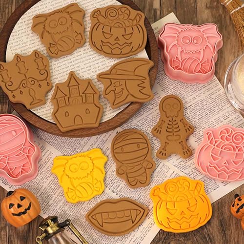 Halloween Cookie Cutter Set 8 Pcs with 3D Stamps - Halloween-3