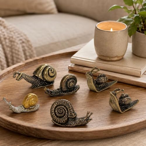 5 Piece Antique Brass Snail Statue Set for Home Decor