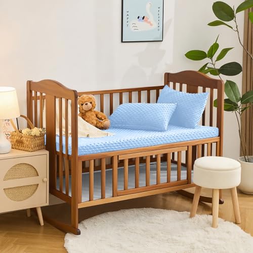 Minky Dot Fitted Crib Sheet - Baby Blue, 28x52 Inch, Soft & Cozy