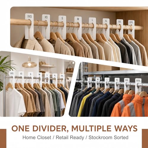 8 PCS Rectangular Closet Size Dividers - XXS to XXXL Clothing Rack Markers