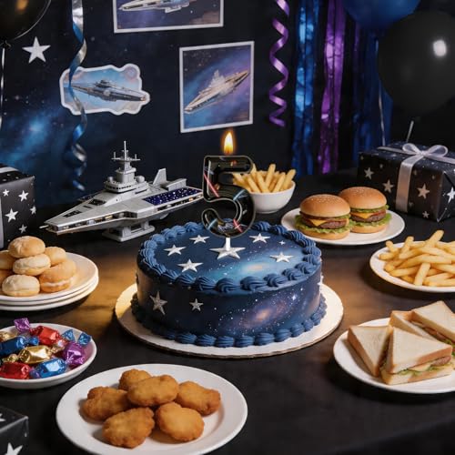 Space Themed Number 5 Birthday Candle - Black Wax Cake Topper