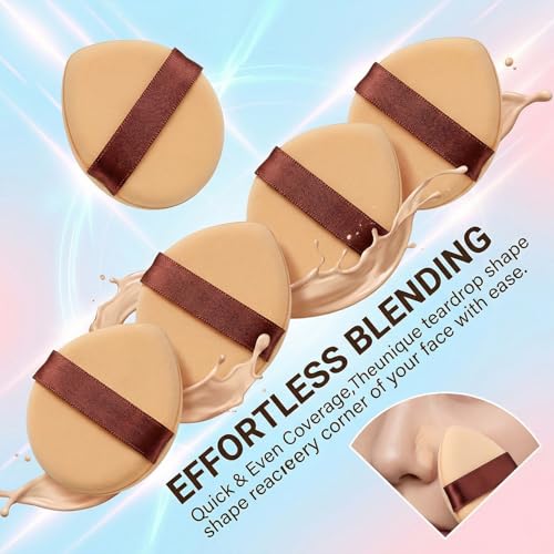 Leather-Surfaced Powder Puffs 3PCS Soft Makeup Sponge for Liquid and Cream Foundation