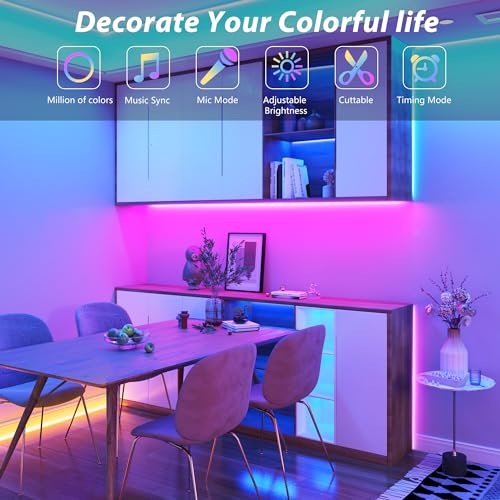 50FT RGB LED Strip Lights for Bedroom with Remote & App Control Music Sync