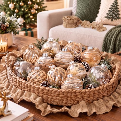 Farmhouse Christmas Ornaments Set with Burlap & Ribbons, 28 Pieces