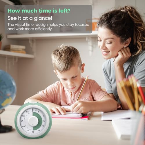 Nixroork Green 60-Minute Visual Timer for Kids Silent Countdown Clock