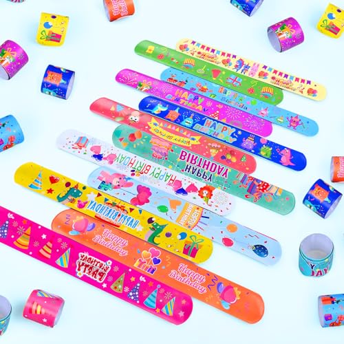 36-Pack Happy Birthday Slap Bracelets for Kids & Adults - Colorful Party Favors