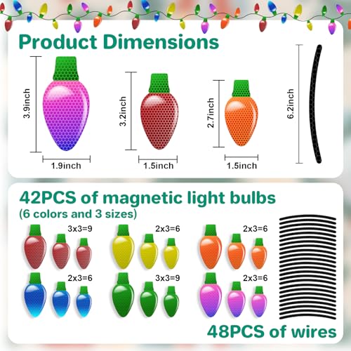 Reflective Magnetic Christmas Car Lights Set - 42 Bulbs, 48 Wires, Holiday Decor