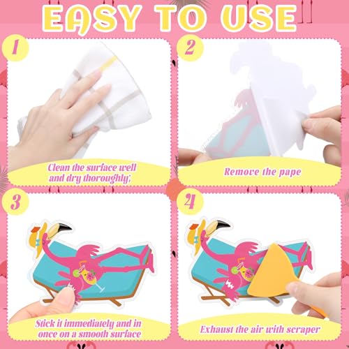 Yaomiao 24 Pcs Flamingo Non-Slip Bathtub Stickers with Scraper