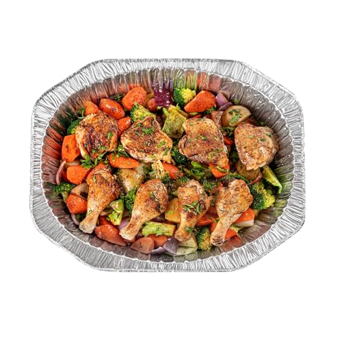 Foil Lux 17.6 x 14 x 3.1 Inch Oval Roasting Pans, 50 Oven-Ready Foil Pans - Freezable, Heavy-Duty, Aluminum Foil Disposable Baking Pans, For Cooking Turkey, Chicken, And More - Restaurantware