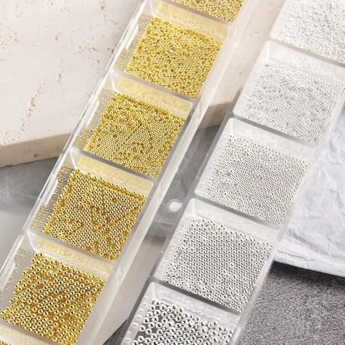 Sinikorya Gold and Silver Nail Beads Caviar Steel Balls for Nail Art DIY