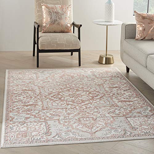 Nourison Home Elation Floral Ivory Brick 2' x 3' Area Rug, Easy Clean, Non Shedding, Bed Room, Living Room, Dining Room, Kitchen (2x3)