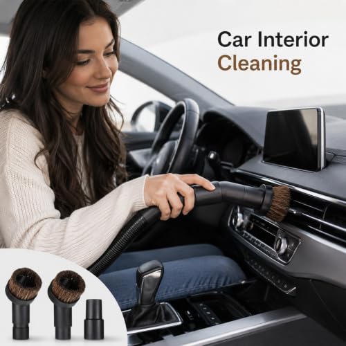 Horse Hair Vacuum Brush Attachment Set - 1-1/4" Round Dusting Brush (2 Pack)