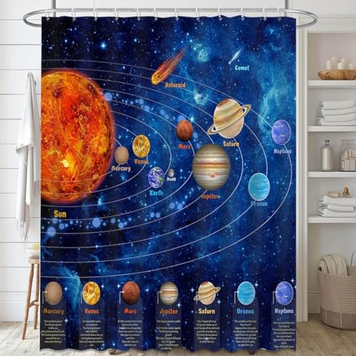 Mocsicka Outer Space Shower Curtain, 72 x 84 Inch Galaxy Science Bath Decor