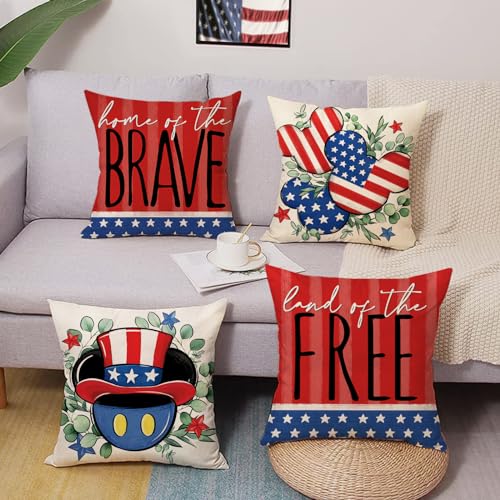 4th of July Decorative Throw Pillow Covers 16" x 16" (Set of 4)