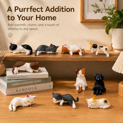 12-Piece Mini Cat Figurines - Cute Resin Desk & Monitor Decor