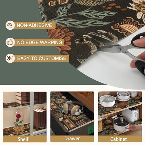 Black Vintage Floral Shelf and Drawer Liner - Non-Adhesive 11.8"W x 118.1"L