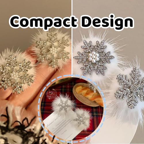 Snowflake Hair Clips 6-Piece Set - Plush Rhinestone Winter Hair Barrettes