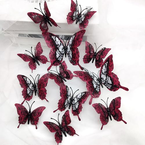 12 Pcs 3D Halloween Wall Stickers - Butterfly Skull Decals