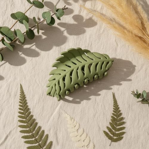 Green Leaf Hair Claw Clip Non-Slip Large Hair Clamp 3.5 Inch